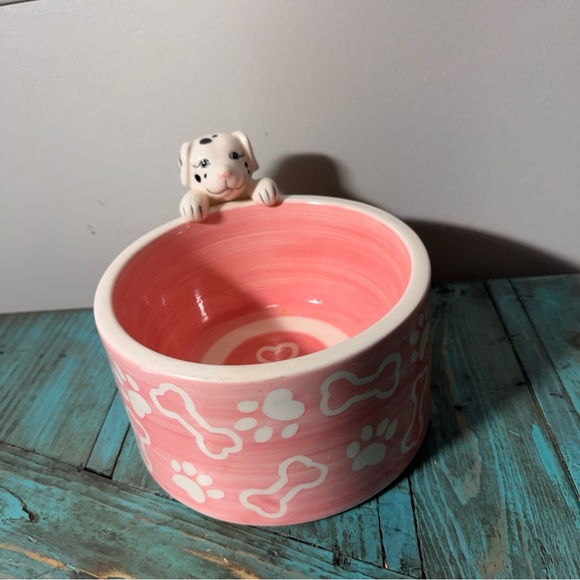 Ceramic Pink Pet Feeding Water Bowl Dalmatian - Picture 2 of 11
